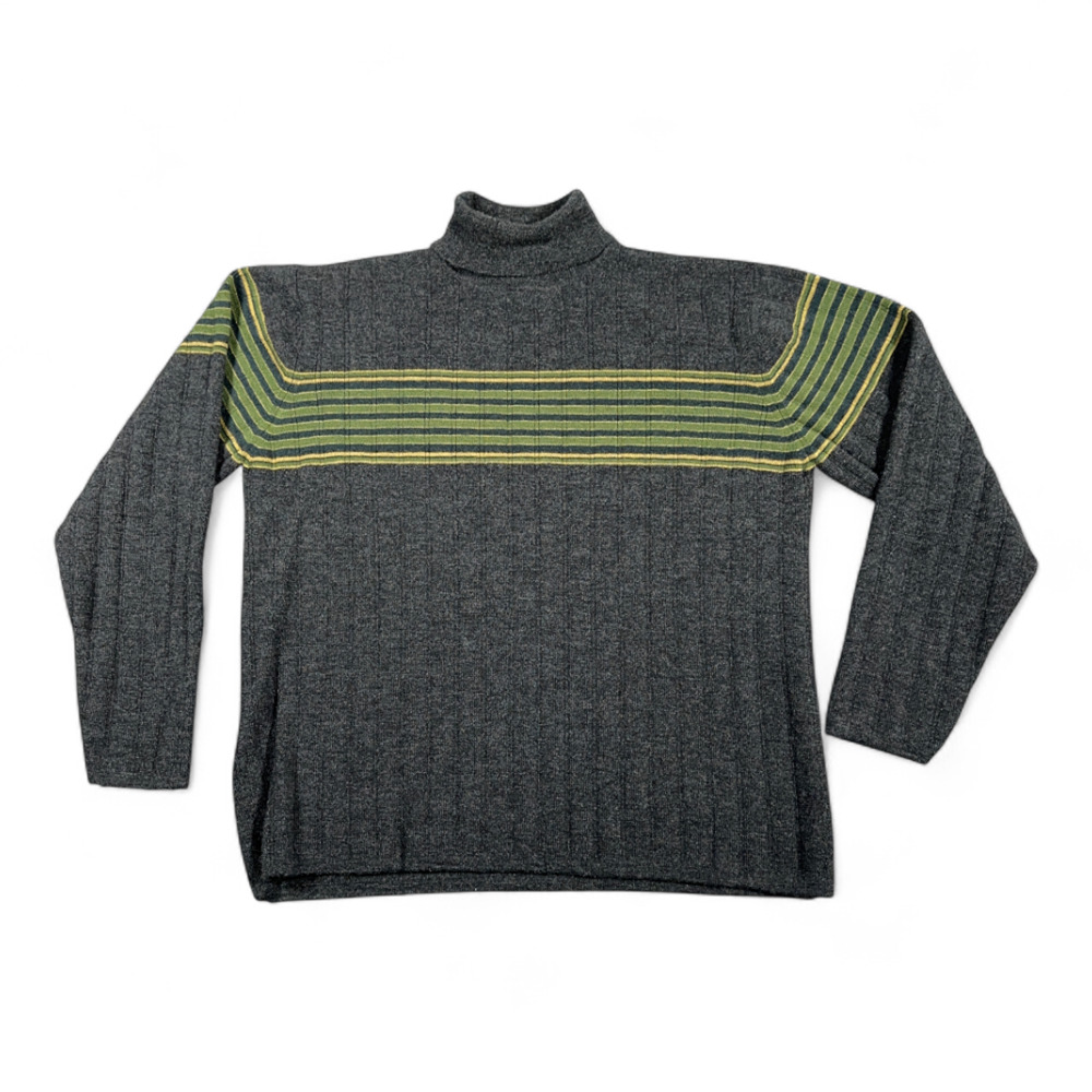 Banana Republic Sweater Womens EXTRA LARGE Black Green Wool Turtleneck Y2K